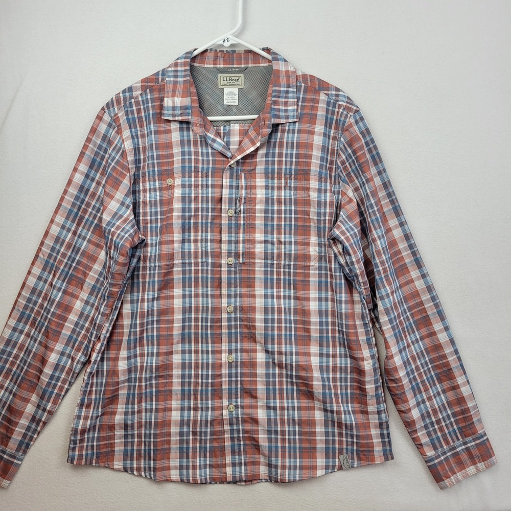 LL Bean‎ Mens Plaid Hiking Fishing Shirt Long Sleeve Mesh Back Size Medium